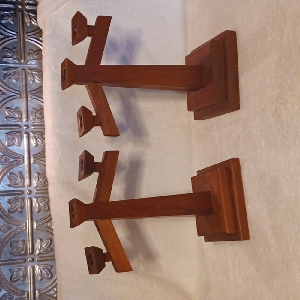 Vintage handcrafted hardwood candle holders set of 2